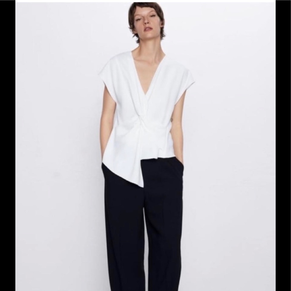 NWT ZARA Asymmetric Cap Sleeve Knot Top